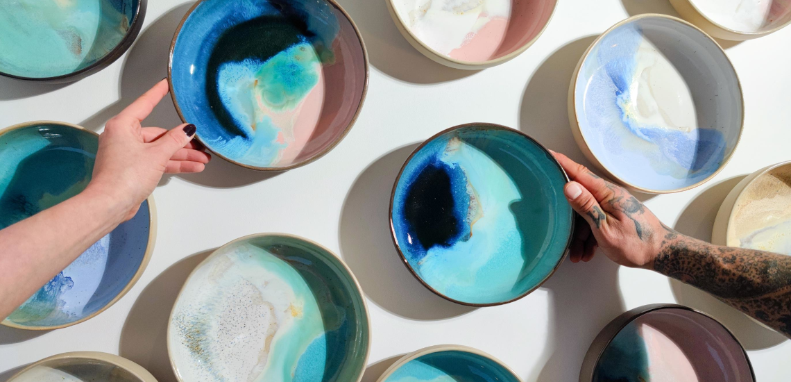 Handmade ceramic bowls from MUAS WAVE collection